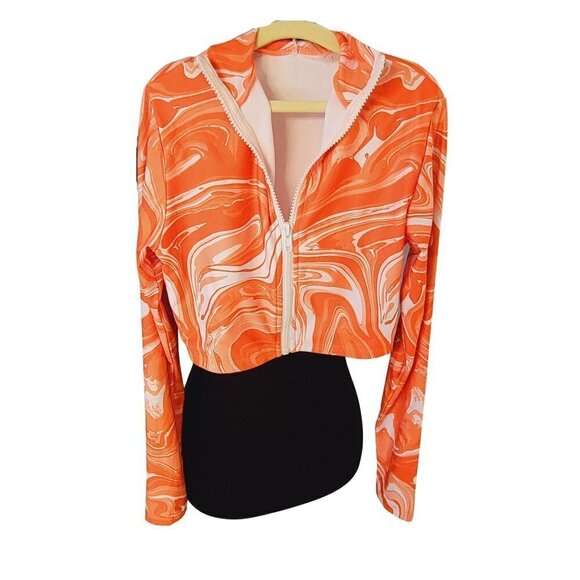 NWT Nova Bathing Suit Summer Workout Orange Zip Crop Top Size Small - Picture 12 of 12